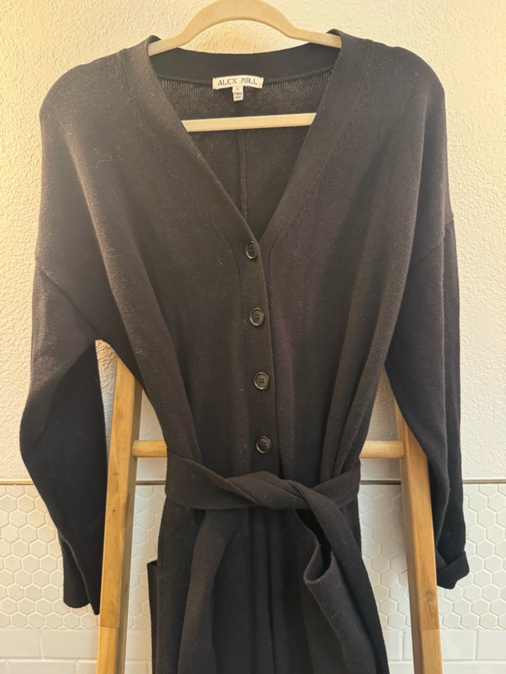 Alex Mill Merino Wool Cotton Blend Black Knit Jumpsuit with Tie Waist - Picture 8 of 13